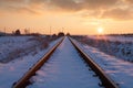 Sunset on the abandoned railway tracks Royalty Free Stock Photo