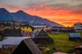 Sunset in the village of Zdiar under High Tatra Mountains in Slovakia Royalty Free Stock Photo