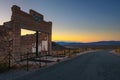 Sunset above building ruins in Rhyolite, Nevada