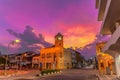 Beautiful sunset behind the antique building in Phuket Royalty Free Stock Photo