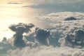 Sunset above clouds from airplane window Royalty Free Stock Photo