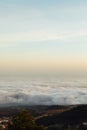 Sunset above the clouds, top view from the mountain Royalty Free Stock Photo