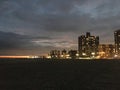 Sunset above Coney Island Boardwalk - View from Brighton Beach in Brooklyn, New York, NY.