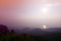 Sunset above the dam and mountain at Kanchanaburi Royalty Free Stock Photo