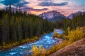 Sunset above Evelyn Creek and Colin Range in Jasper National Park, Canada Royalty Free Stock Photo