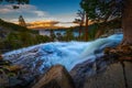 Sunset above Lower Eagle Falls and Emerald Bay, Lake Tahoe, California Royalty Free Stock Photo