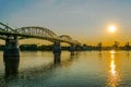 Sunset above the Maria Valeria bridge over danube river in esztergom, Hungary...IMAGE Royalty Free Stock Photo