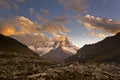 Sunset above mountain Huascaran in Peru Royalty Free Stock Photo