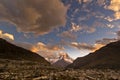 Sunset above mountain Huascaran in Peru Royalty Free Stock Photo