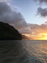 Sunset above Napali Coast - View from Ke`e Beach on Kauai Island in Hawaii. Royalty Free Stock Photo