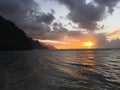 Sunset above Napali Coast - View from Ke`e Beach on Kauai Island in Hawaii. Royalty Free Stock Photo