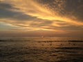 Sunset above Pacific Ocean - View from Waikiki Wall in Honolulu on Oahu Island, Hawaii. Royalty Free Stock Photo