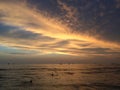 Sunset above Pacific Ocean - View from Waikiki Wall in Honolulu on Oahu Island, Hawaii. Royalty Free Stock Photo