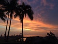 Sunset above Pacific Ocean - View from Waikiki Wall in Honolulu on Oahu Island, Hawaii. Royalty Free Stock Photo