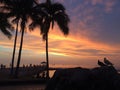 Sunset above Pacific Ocean - View from Waikiki Wall in Honolulu on Oahu Island, Hawaii.