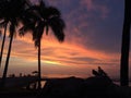 Sunset above Pacific Ocean - View from Waikiki Wall in Honolulu on Oahu Island, Hawaii. Royalty Free Stock Photo