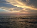 Sunset above Pacific Ocean - View from Waikiki Wall in Honolulu on Oahu Island, Hawaii. Royalty Free Stock Photo