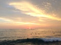 Sunset above Pacific Ocean - View from Waikiki Wall in Honolulu on Oahu Island, Hawaii. Royalty Free Stock Photo