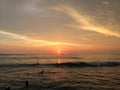 Sunset above Pacific Ocean - View from Waikiki Wall in Honolulu on Oahu Island, Hawaii. Royalty Free Stock Photo