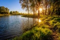 Sunset above the river with willow Royalty Free Stock Photo