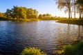 Sunset above the river with willow Royalty Free Stock Photo