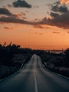 Sunset above a road in the backland of Mallorca Royalty Free Stock Photo