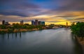 Sunset above Sacramento skyline, Sacramento River and Tower Bridge in California Royalty Free Stock Photo