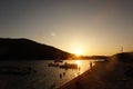 Sunset above sea and mountains in Greece Royalty Free Stock Photo