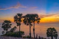 sunset above sugar palm around Promthep cape viewpoint