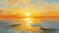 Sunset abstract landscape art oil painting on canvas with yellow tones and water reflections Royalty Free Stock Photo