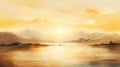 Sunset abstract landscape oil painting on canvas with yellow tones and water reflections Royalty Free Stock Photo