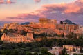 Sunset at the Acropolis of Athens, with the Parthenon Temple, Athens, Greece. Royalty Free Stock Photo