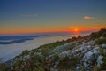 Sunset in the Adriatic bay, Croatian island of Brac in summer.