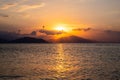 Sunset at Aegean sea at Evia island in Greece Royalty Free Stock Photo