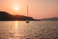 Sunset Aegean sea landscape yacht sailing travel in Turkey