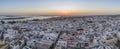 Sunset aerial cityscape in Olhao, Algarve fishing village view of ancient neighbourhood of Barreta
