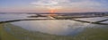 Sunset aerial panoramic seascape view of Olhao salt marsh Inlet Royalty Free Stock Photo