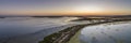 Sunset aerial panoramic seascape view of Olhao salt marsh Inlet