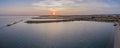 Sunset aerial panoramic seascape view of Olhao salt marsh Inlet Royalty Free Stock Photo