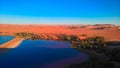 Sunset aerial Panoramic view to Yoa lake group of Ounianga kebir lakes at the Ennedi, Chad Royalty Free Stock Photo