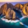 Sunset aerial photo of the Cabo San Lucas Arch taken in Baja