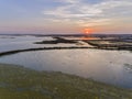 Sunset aerial seascape view of Olhao salt marsh Inlet Royalty Free Stock Photo