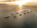 Sunset Aerial View of an Aquaculture Sea Farm Royalty Free Stock Photo