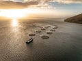 Sunset Aerial View of an Aquaculture Sea Farm Royalty Free Stock Photo