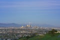 Sunset aerial view of the beautiful Los Angeles downtown cityscape with mt. Baldy Royalty Free Stock Photo
