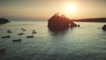 Sunset aerial view: Boats sailing in Ocean Royalty Free Stock Photo