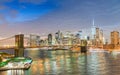 Sunset aerial view of Brooklyn Bridge in New York Royalty Free Stock Photo