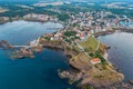Sunset aerial view of Bulgarian seaside town Ahtopol. Royalty Free Stock Photo