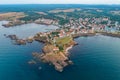 Sunset aerial view of Bulgarian seaside town Ahtopol. Royalty Free Stock Photo