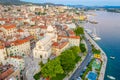 Sunset aerial view of the cathedral of Saint James and waterfront of Sibenik, Croatia Royalty Free Stock Photo